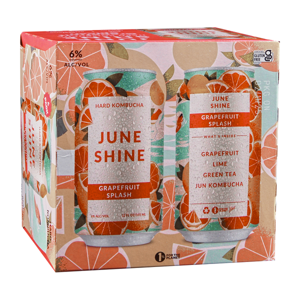 June Shine Grapefruit Splash Hard Kombucha 4 pack 12 oz cans