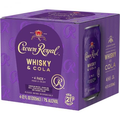 Crown Royal Cans Whiskey & Cola Cocktail Canadian Whisky 4 Packs 12OZ Cans