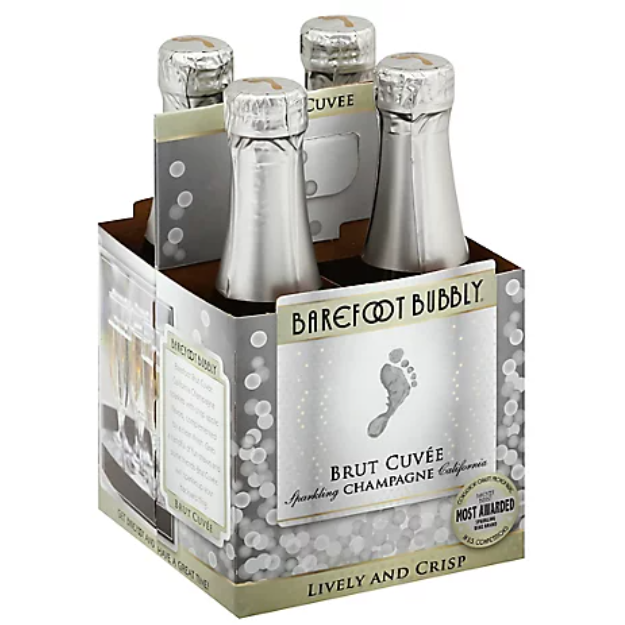 Barefoot Bubbly Brut Cuvee 187ml 4 Pack 